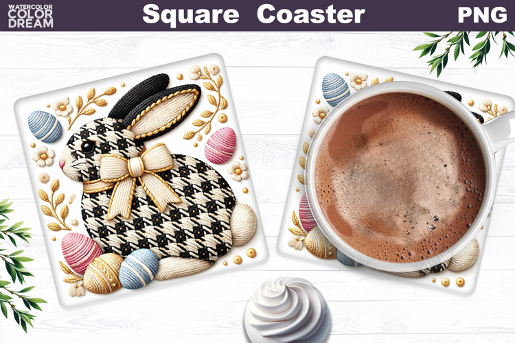 Easter Bunny Square Coaster | Spring Rabbit Sublimation