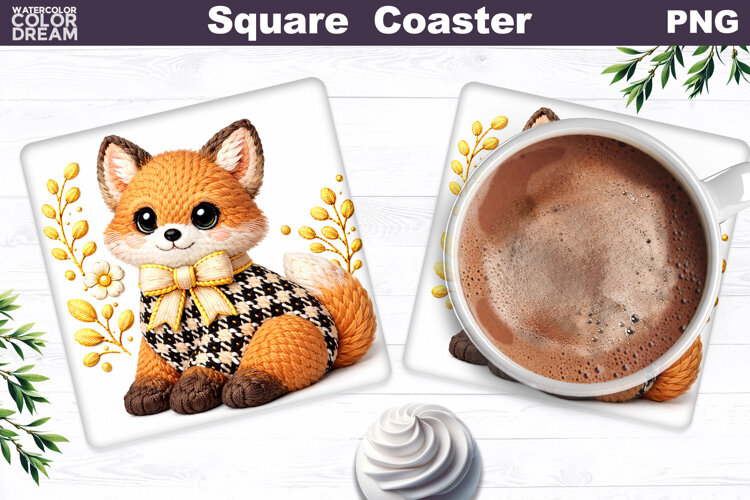 Fox Floral Square Coaster | Spring Animal Sublimation example image 1