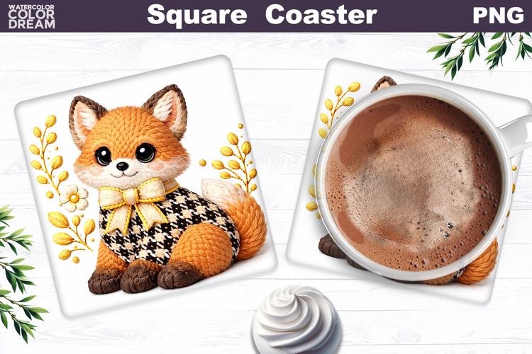 Fox Floral Square Coaster | Spring Animal Sublimation
