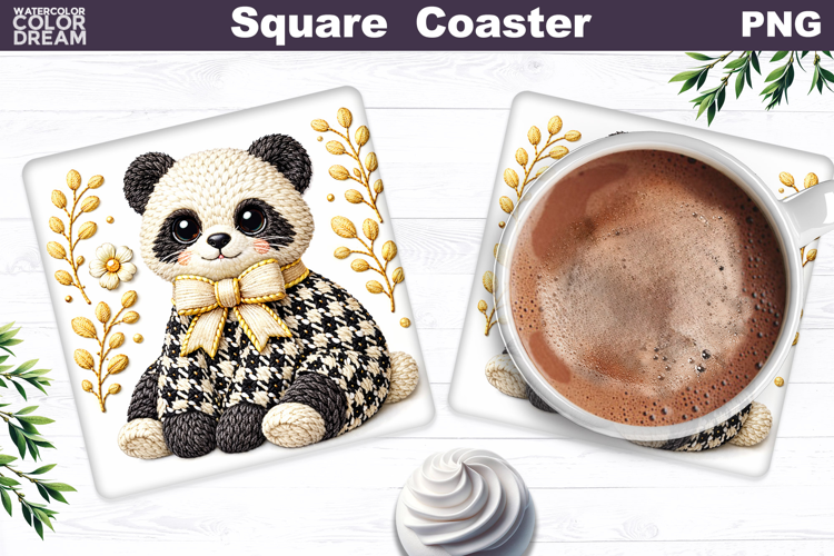 Panda Floral Square Coaster | Spring Animal Sublimation