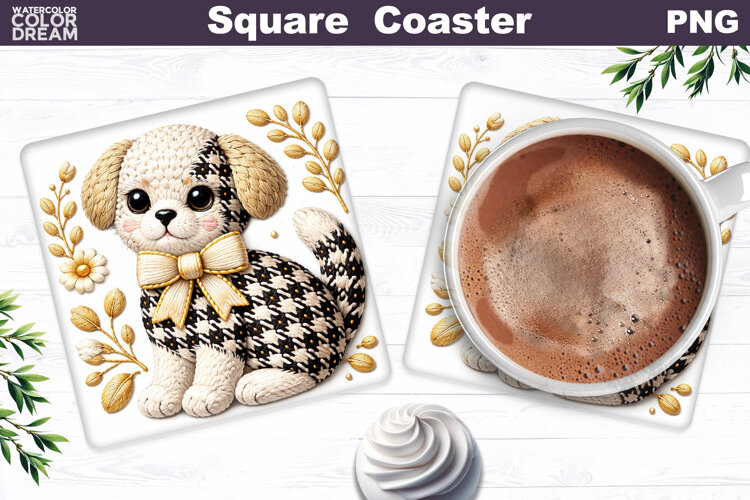 Dog Floral Square Coaster | Spring Animal Sublimation example image 1