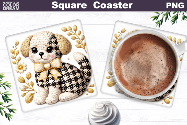 Dog Floral Square Coaster | Spring Animal Sublimation