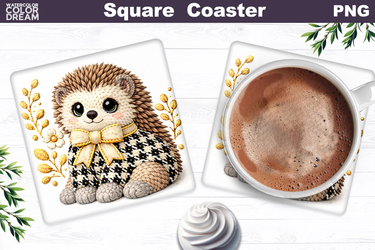 Hedgehog Floral Square Coaster | Spring Animal Sublimation