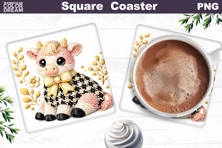 Cow Floral Square Coaster | Spring Animal Sublimation