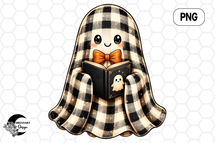 Buffalo Plaid Book Ghost PNG