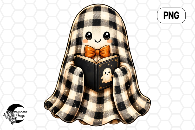 Buffalo Plaid Book Ghost PNG