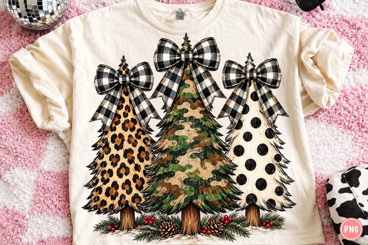 Buffalo Plaid Bow Christmas Trees Leopard, Camo & Polka Dot example image 1