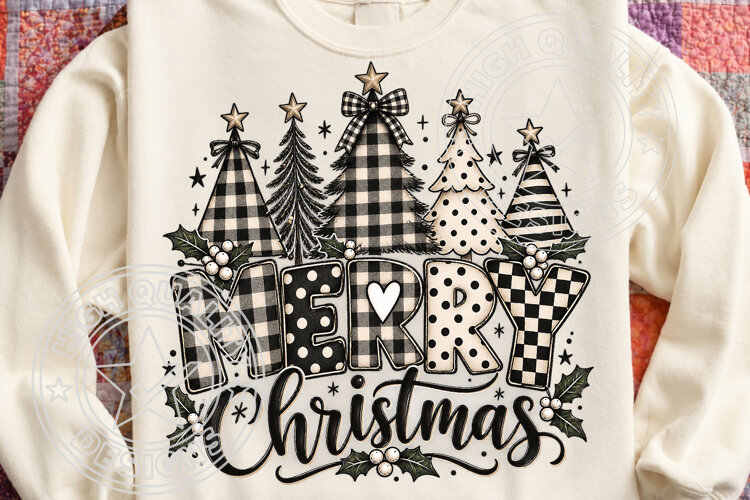 Buffalo Plaid Merry Christmas Trees PNG example image 1