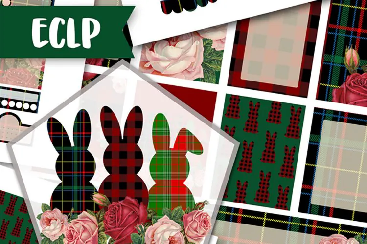 ECLP Weekly Planner stickers Bunny Easter Plaid & Roses