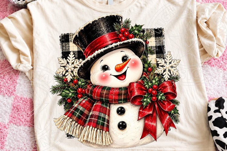 Buffalo Plaid Snowman Sublimation PNG, Rustic Christmas Snow example image 1