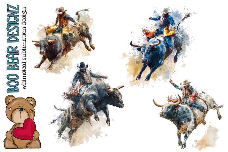 Watercolor Bull Rider Clipart