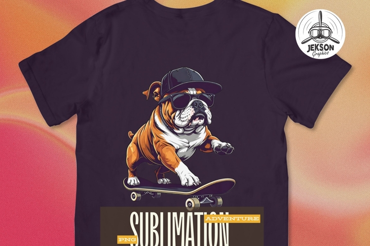 Bulldog Skateboarder Sublimation PNG T-Shirt Design