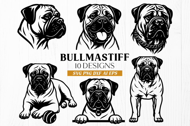 Bullmastiff Dog SVG Bundle | 10 Designs | Dog Breed Design