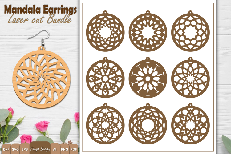 10 Design Earrings Lasercut | Mandala Earrings Design Bundle