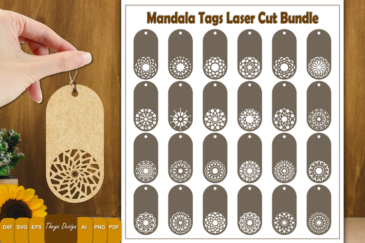 25 Design Mandala Gift Tags Laser Cut | Mandala Hang Tags
