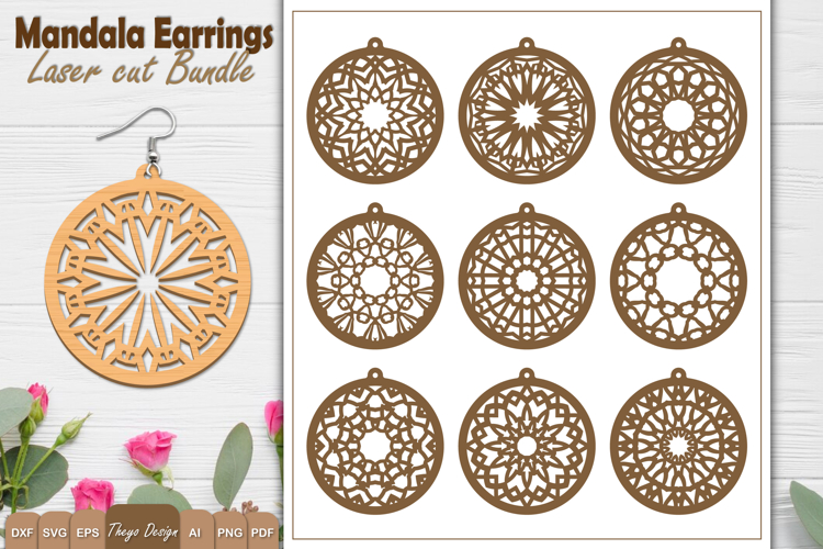 10 Design Earrings Lasercut | Mandala Earrings Design Bundle