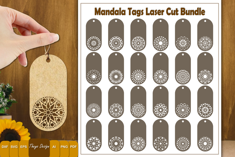 25 Design Mandala Gift Tags Laser Cut | Mandala Hang Tags