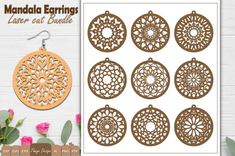 10 Design Earrings Lasercut | Mandala Earrings Design Bundle