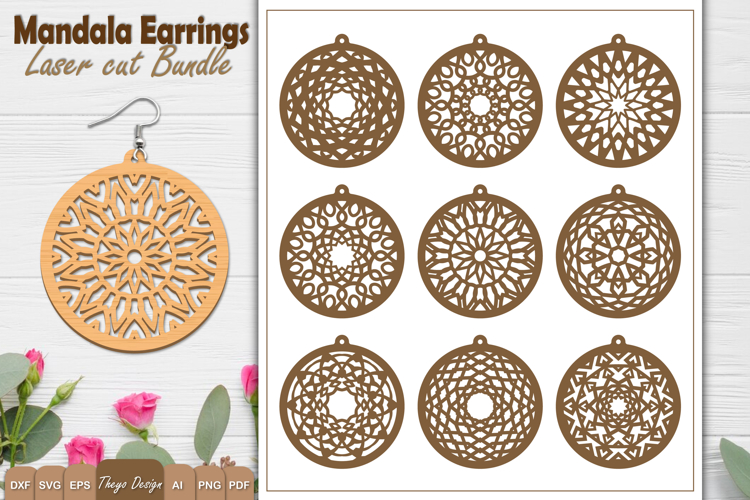 10 Design Earrings Lasercut | Mandala Earrings Design Bundle