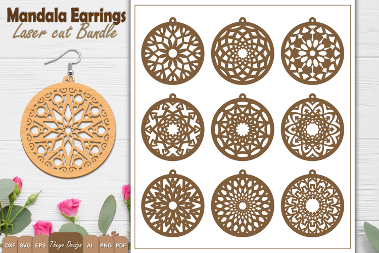 10 Design Earrings Lasercut | Mandala Earrings Design Bundle