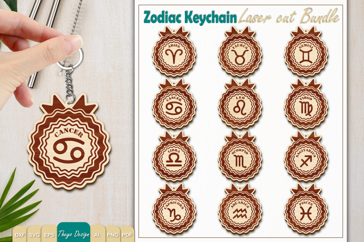 12 Design Zodiac Keychain Laser Cut | Zodiac SIgn Laser Cut