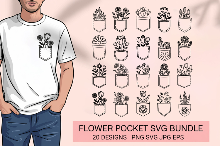 Pocket with Flowers SVG PNG Bundle