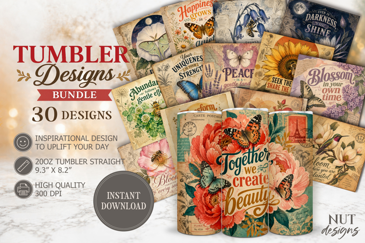 Butterfly Bee Vintage Tumbler Bundle, Inspirational quotes