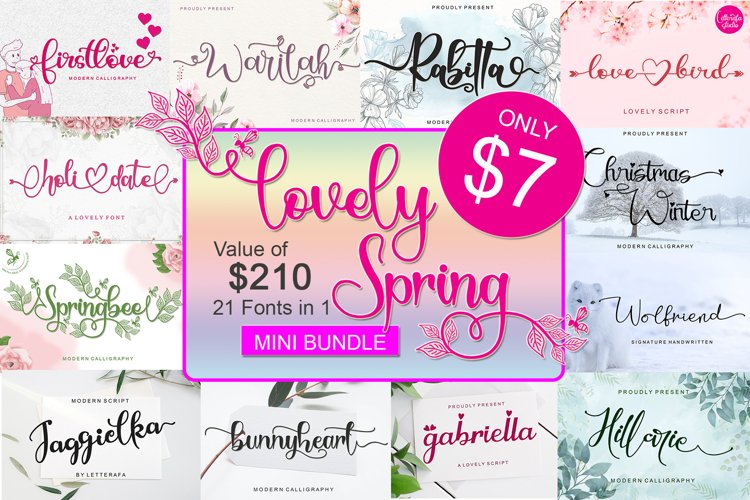 Lovely Spring Bundle - 21 fonts in 1 - Free Font Of The Week