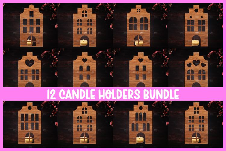 12 3D House Christmas Candle Holder Laser Cut Design