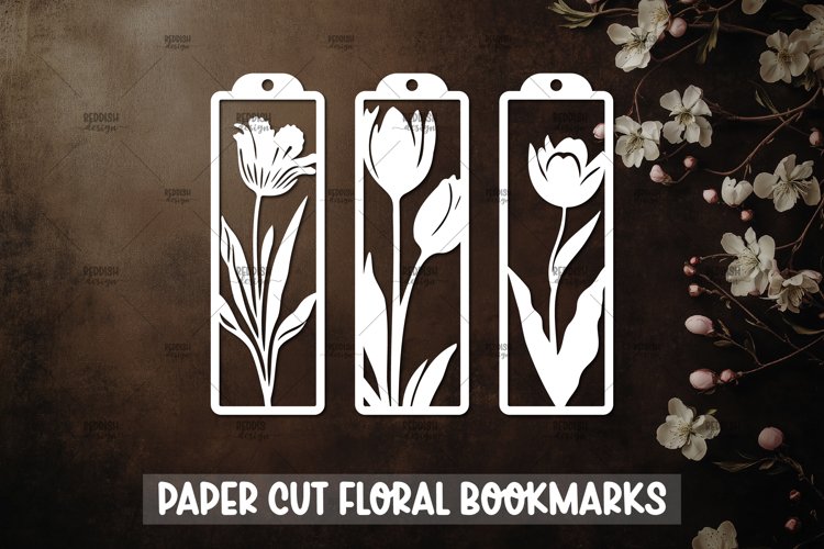 3 Floral Bookmarks Paper cut SVG Laser cut,Cricut,Silhouette example image 1