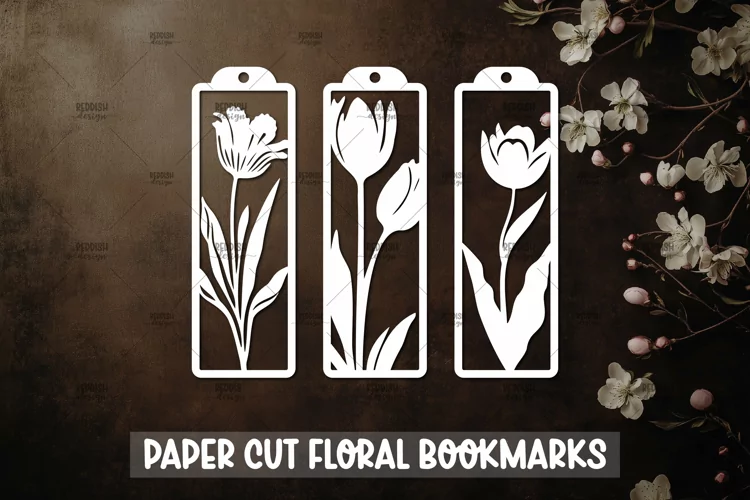 3 Floral Bookmarks Paper cut SVG Laser cut,Cricut,Silhouette
