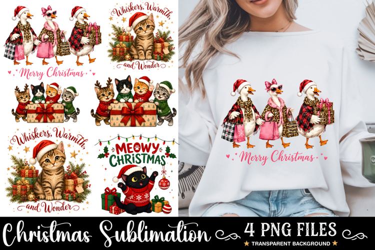 Funny Christmas PNG, Christmas Goose, Meowy Christmas Cats