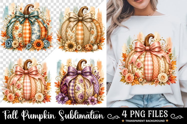 Coquette Patchwork Fall Pumpkin PNG, Autumn Pumpkin PNG