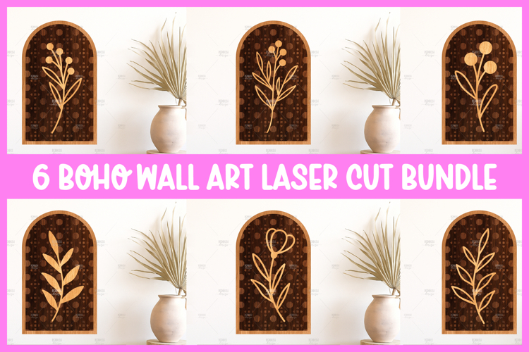6 Rustic botanical stem wall art, Boho wall art