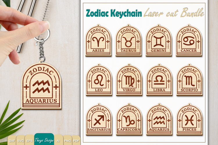 12 Design Zodiac Keychain Laser Cut | Zodiac SIgn Laser Cut