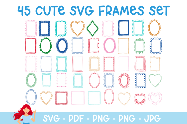 45 Crayon style SVG frames, Frames SVG