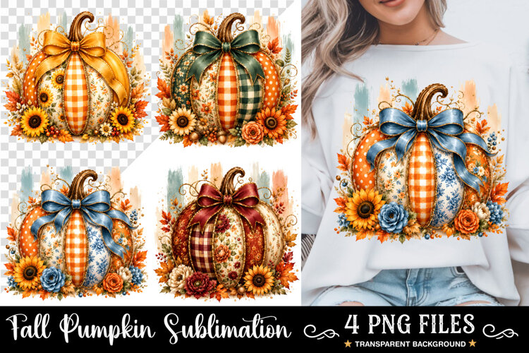 Coquette Patchwork Fall Pumpkin PNG, Autumn Pumpkin PNG example image 1