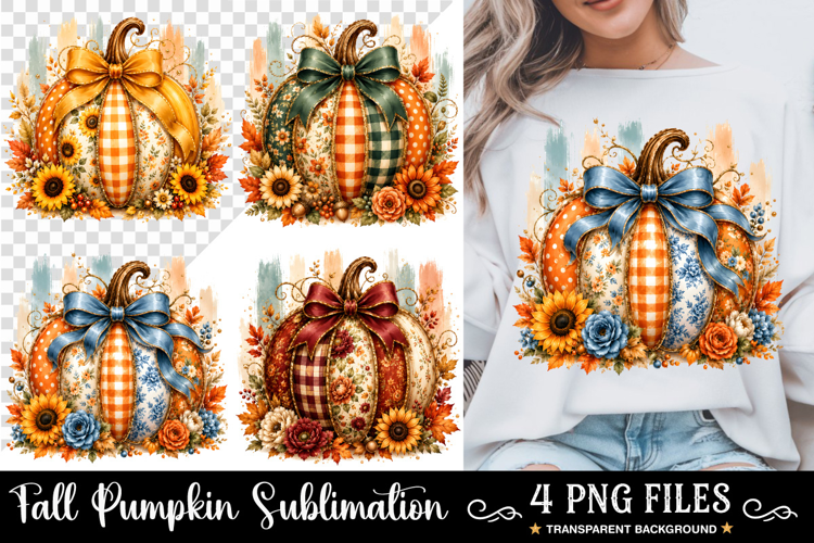 Coquette Patchwork Fall Pumpkin PNG, Autumn Pumpkin PNG