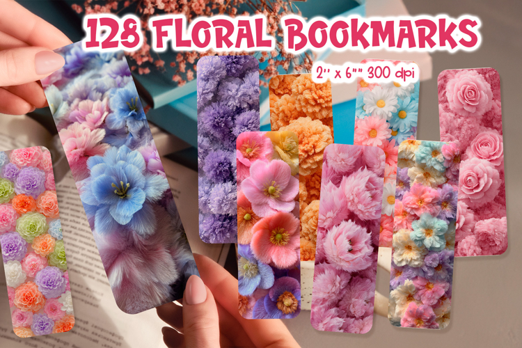 Faux Fur Bookmark Printable Bundle Spring Floral Sublimation