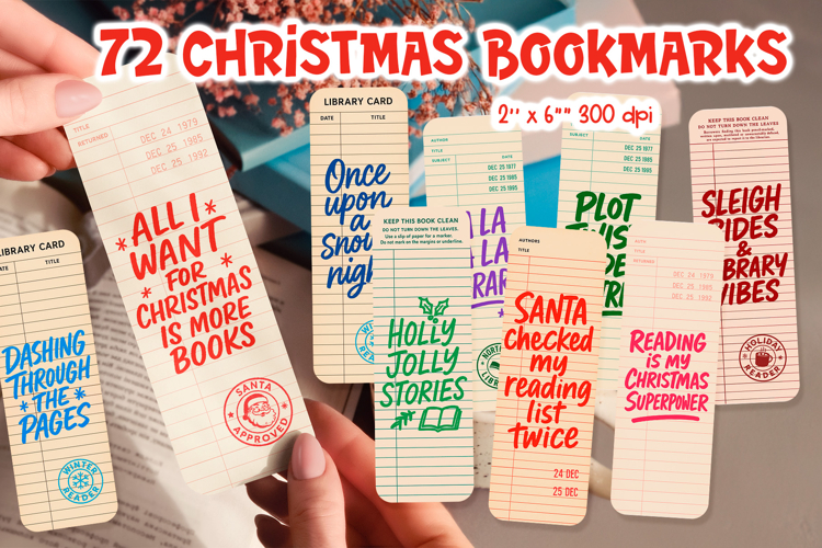 Retro Library Card Bookmark Bundle | Funny Christmas Quotes