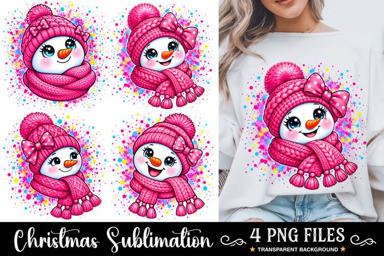 Pink Snowman PNG, Christmas PNG, Meltdown Snowman Christmas example image 1