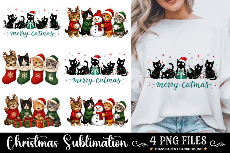 Funny Christmas PNG, Christmas Cat PNG, Meowy Christmas Cats
