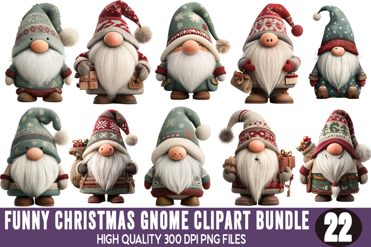 Christmas Gnome Funny Clipart Bundle png