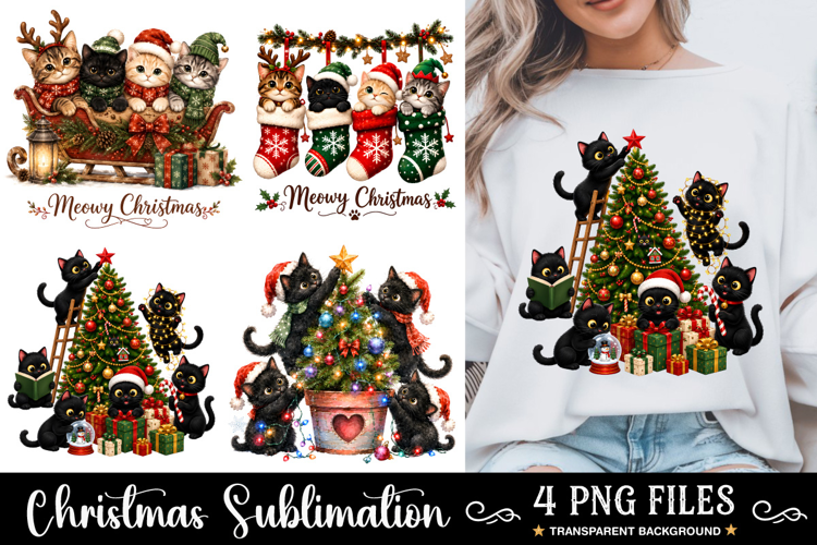 Funny Christmas PNG, Christmas Cat PNG, Meowy Christmas Cat