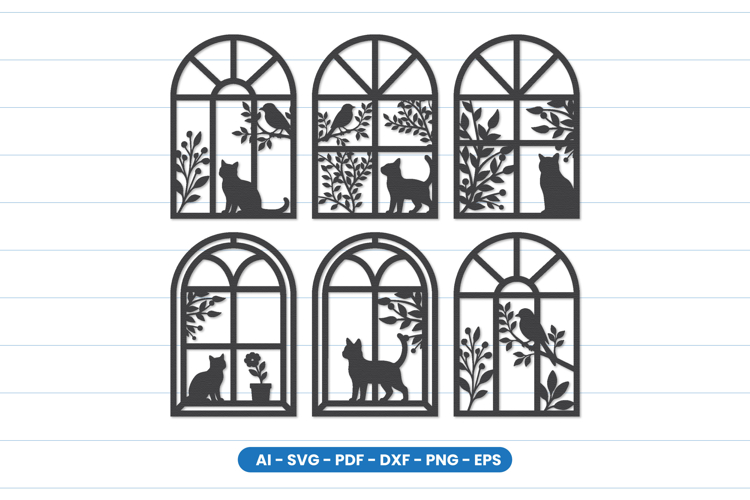 Cat and Bird Window Scene Laser Cut SVG Bundle