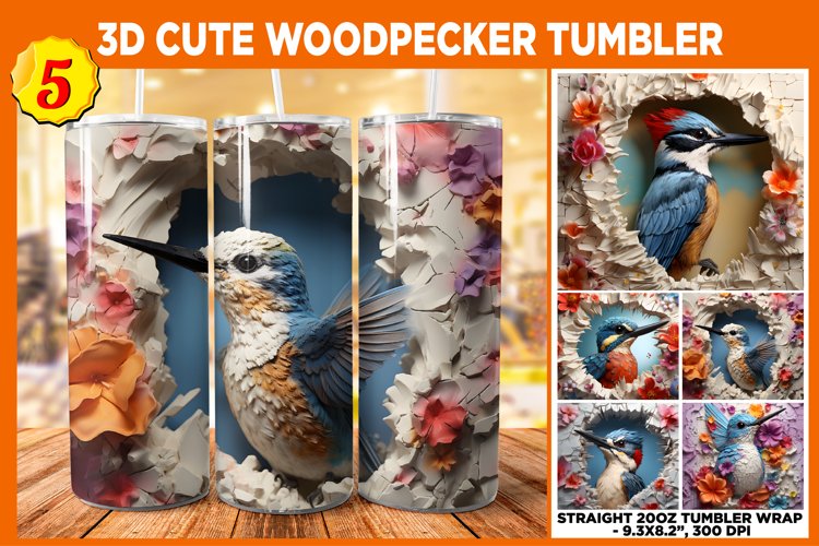 Bundle 3D WoodPecker Tumbler, 3D WoodPecker Crack Holo