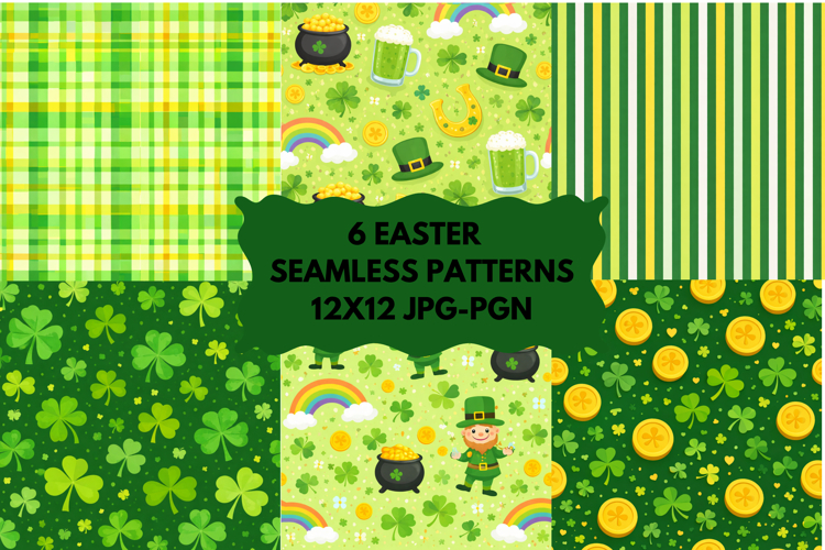 St Patrick Seamless Patterns Bundle 6 JPG PNG 12x12