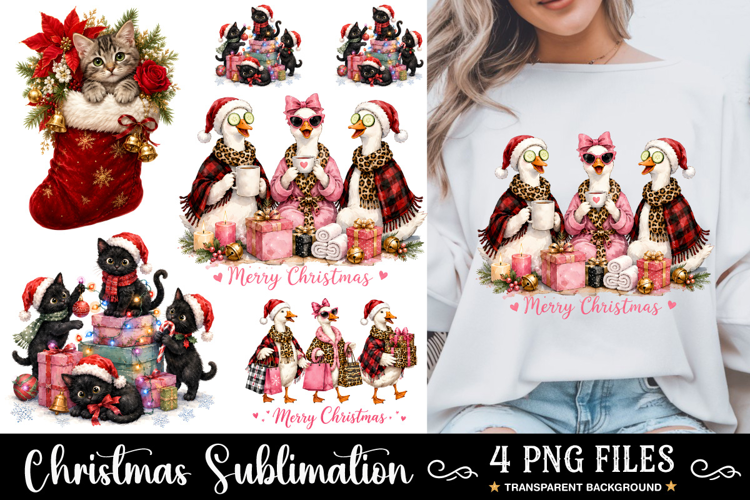 Funny Christmas PNG, Christmas Cat PNG, Meowy Christmas Cats