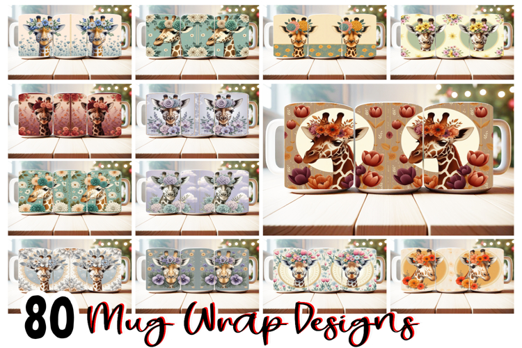80 Giraffe Mug Wrap PNG Bundle | 11oz 15oz Sublimation