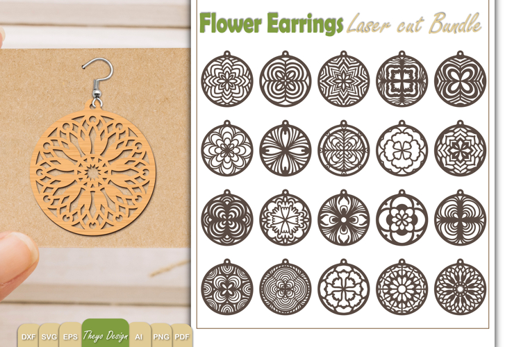 20 Design Flower Earrings Laser Cut | Flower Earrings